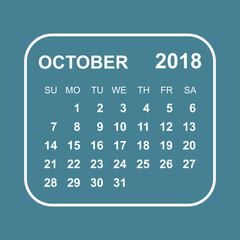 October 2018 calendar. Calendar planner design template. Week starts on Sunday. Business vector illustration.
