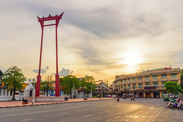 Giant swing landmark of bangkok city in sunset time / Sao Ching Cha landmark in Bangkok city