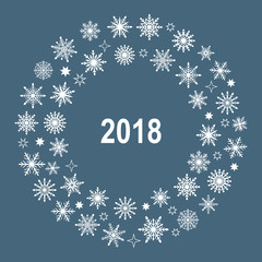New Year wreath of snowflakes. Vector background.
