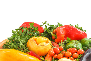 Vegetarian food concept. Fresh vegetables on white background
