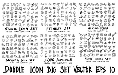 MEGA set of icon doodles of school, fitness, wedding, business, love, music eps10