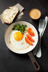 Breakfast with coffee and eggs