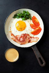 Breakfast with coffee and eggs