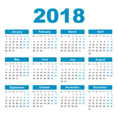 Calendar 2018 year in simple style. Calendar planner design template. Week starts on Monday. Business vector illustration.