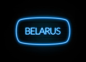 Belarus   - colorful Neon Sign on brickwall