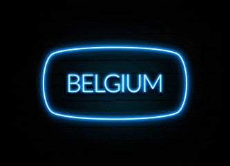 Belgium  - colorful Neon Sign on brickwall