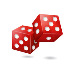 Realistic 3d Red Casino Dice. Vector