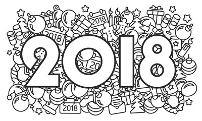 New Year 2018 illustration lines abstract icons