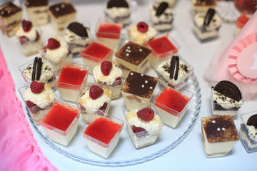 Assortment of pastries and desserts. Concept birthday party, party, wedding, catering.