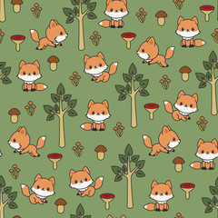 Woodland foxes seamless vector pattern/wallpaper. © Nataliya Dolotko