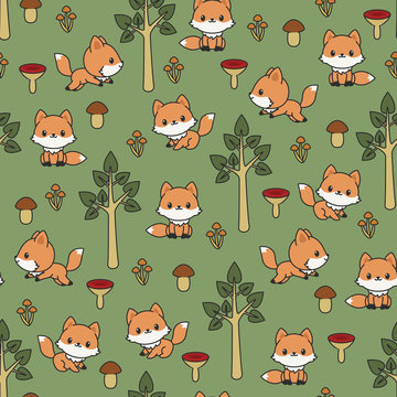 Woodland foxes seamless vector pattern/wallpaper.