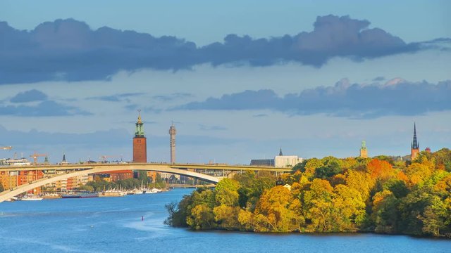Timelapse of central Stockholm in autumn colors