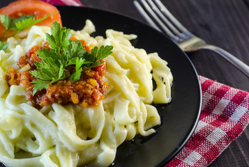 pasta with minced meat and tomatoes