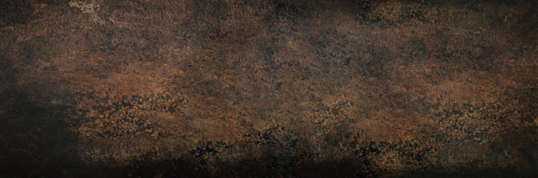 Dark brown abstract texture background. Top view, copy space, banner