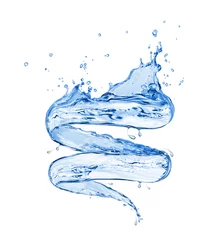 Foto op Plexiglas Water Spatten van zoet water in een wervelende vorm op witte achtergrond