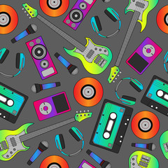 Seamless flutter pattern. Background of musical instruments