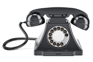 Black old-fashioned phone, 3D rendering