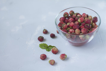 forest strawberries in a glass vase on the table summer freshness purity