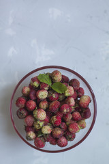 forest strawberries in a glass vase on the table summer freshness purity