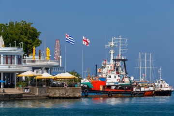 Fototapeta premium Batumi. Flags on the city embankment.