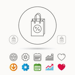 Shopping bag icon. Sale and discounts sign.