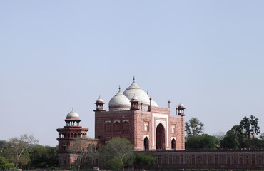 Fototapeta na wymiar Guest house in Taj Mahal complex, a view from Mehtab baghcommissioned in 1632