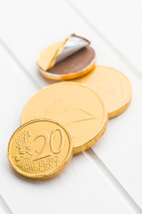 The euro currency . Chocolate coins.