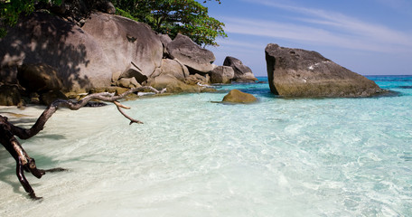 White-sand lagoon with blue water