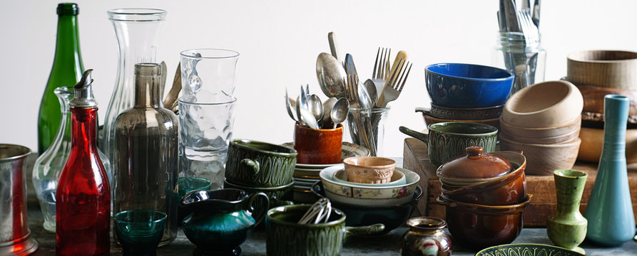 A collection of old kitchenware.