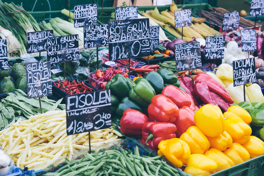 Appetizing market stalls in Vienna's famous Naschmarkt.