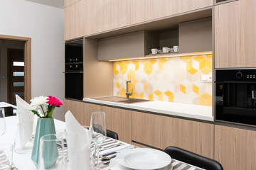 Dining table in contemporary kitchen