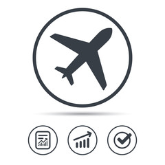 Plane icon. Flight transport sign.