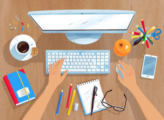 Top view vector illustration of workplace