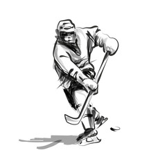 Naklejka premium Vector line sketch hockey player
