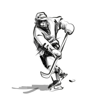 Vector line sketch hockey player