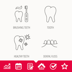 Dental floss, tooth and healthy teeth icons.