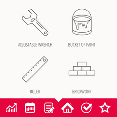 Fototapeta premium Brickwork, measurement and adjustable wrench icons.