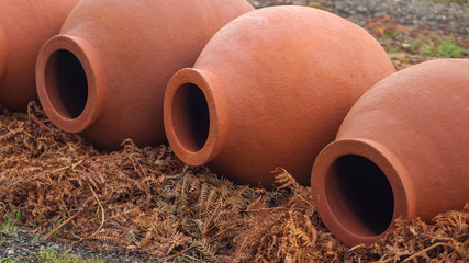 Georgian traditional jugs kvevri for wine, outdoor