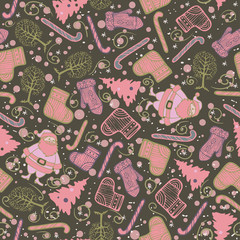Naklejka premium Vector Christmas seamless pattern with Santa Claus.