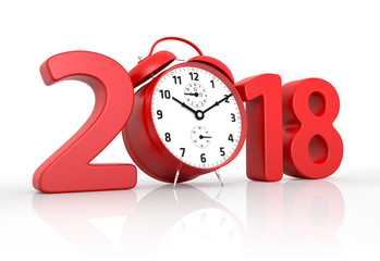 New Year 2018 and Red Alarm clock