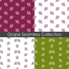 Set of grape fruit seamless pattern design in white, purple and green colors. Illustration of a grape vector pattern collection in minimal style.