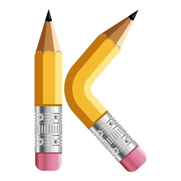 Letter k pencil icon, cartoon style