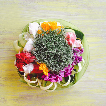 Canang sari made by Balinese Hindus for daily offering ritual