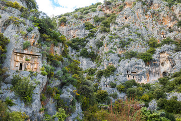 Catacombs carved into the rocks in Demre Turkey