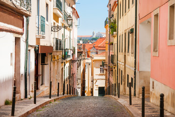 Old narrow street in Lisbon. Portugal view