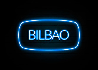 Bilbao  - colorful Neon Sign on brickwall