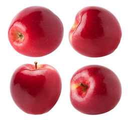 Apples collection. Four whole red, pink apple fruit isolated on white, with clipping path