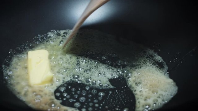 4k Food, Butter Melting and Frying in Pan
