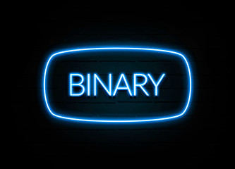Binary  - colorful Neon Sign on brickwall