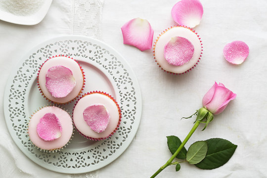 Crystallized rose petal cupcakes